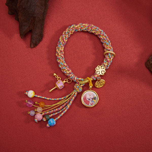 Braided Energy Bracelet 3.0 Hand-Painted Thangka Little Fox Deity (Golden Yellow) Enchantment Talisman
