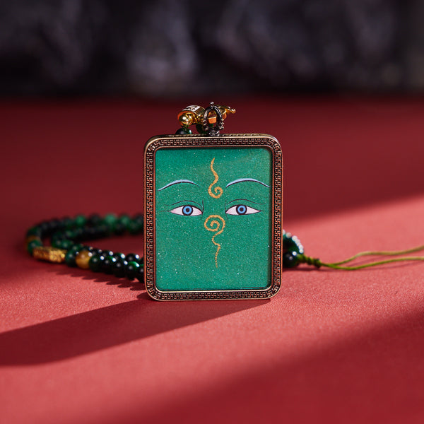 Green Tara Buddha Eye with Lapis Lazuli Thangka Pendant Necklace