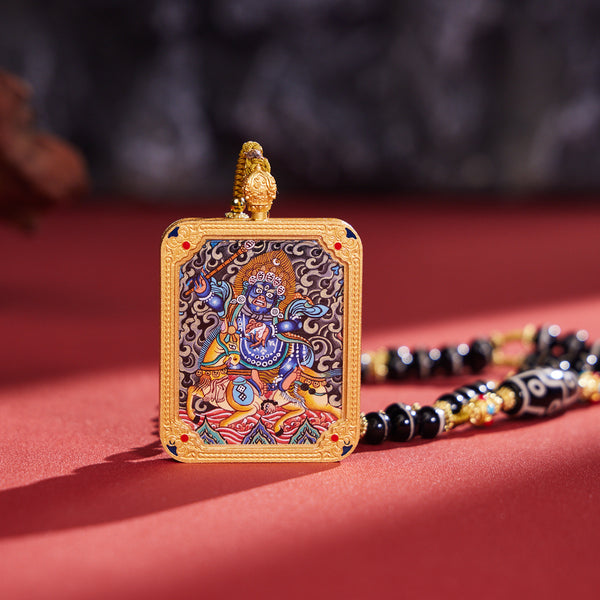 Palden Lhamo with Agate Dzi Thangka Pendant Necklace