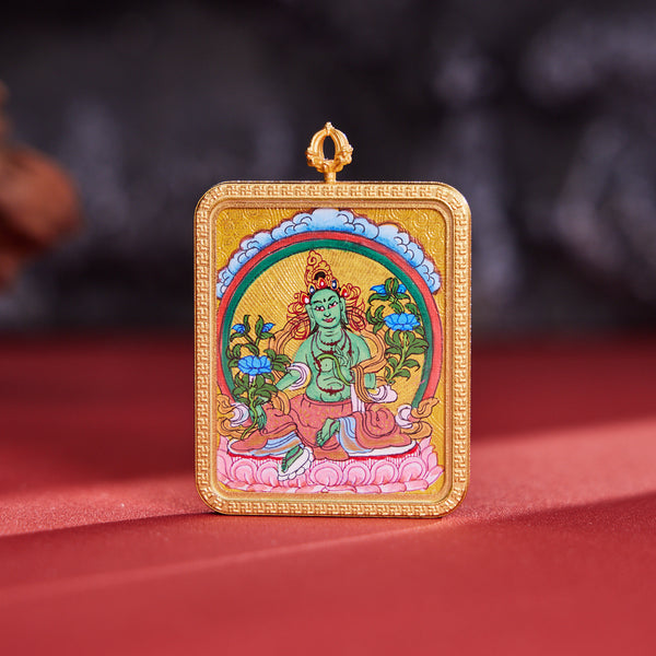 Green Tara Thangka Pendant Necklace
