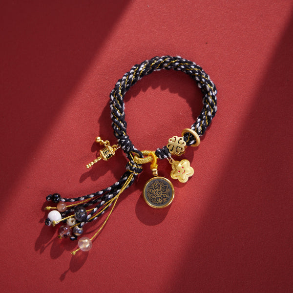 Blessed Six-Syllable Mantra Thangka Bracelet - Hand-Painted in Rebgong School with Colorful Woven Cords，Alleviates Mental Confusion & Activates Spiritual Wisdom