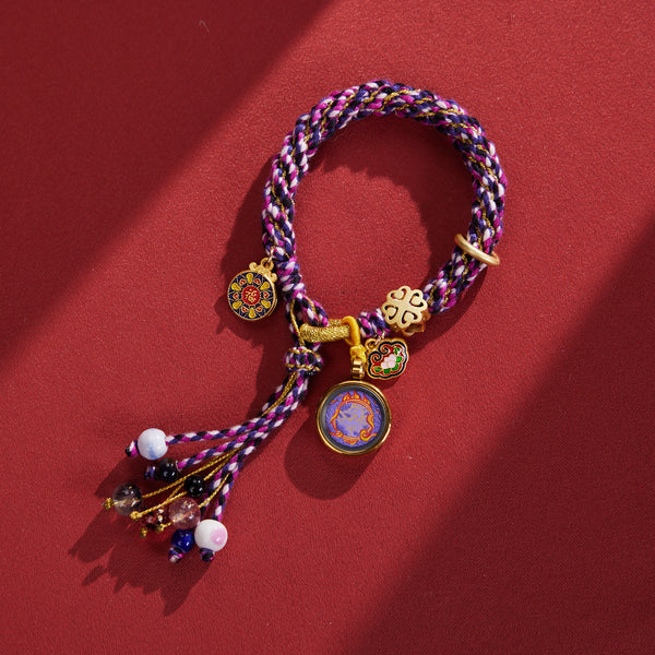 Blessed Nine Purple Fire (Purple) Thangka Bracelet - Hand-Painted in Rebgong School with Colorful Woven Cords，Awakens Spiritual Potential & Boosts Success Fortune