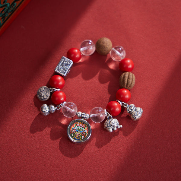 Zakiram with Clear Quartz & Cinnabar Thangka Bracelet