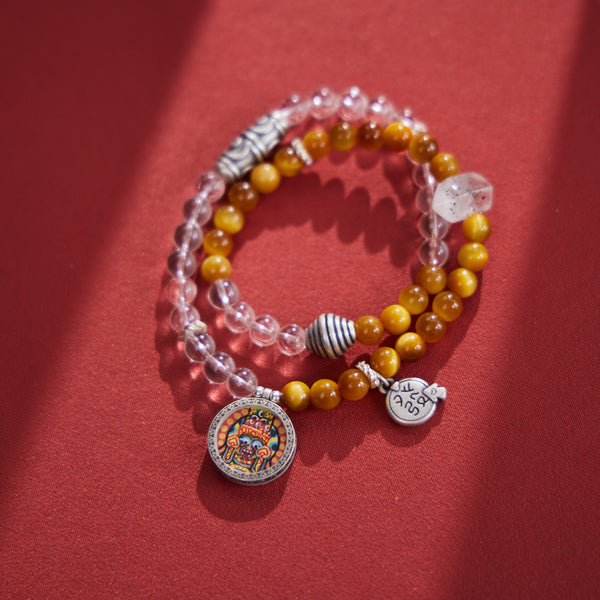 Zakiram with Tiger's Eye & White Quartz Thangka Bracelet