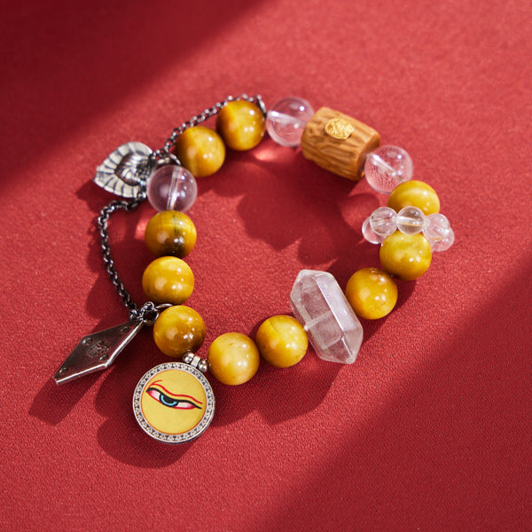 Manjusri's Eye with Tiger’s Eye & White Crystal Thangka Bracelet