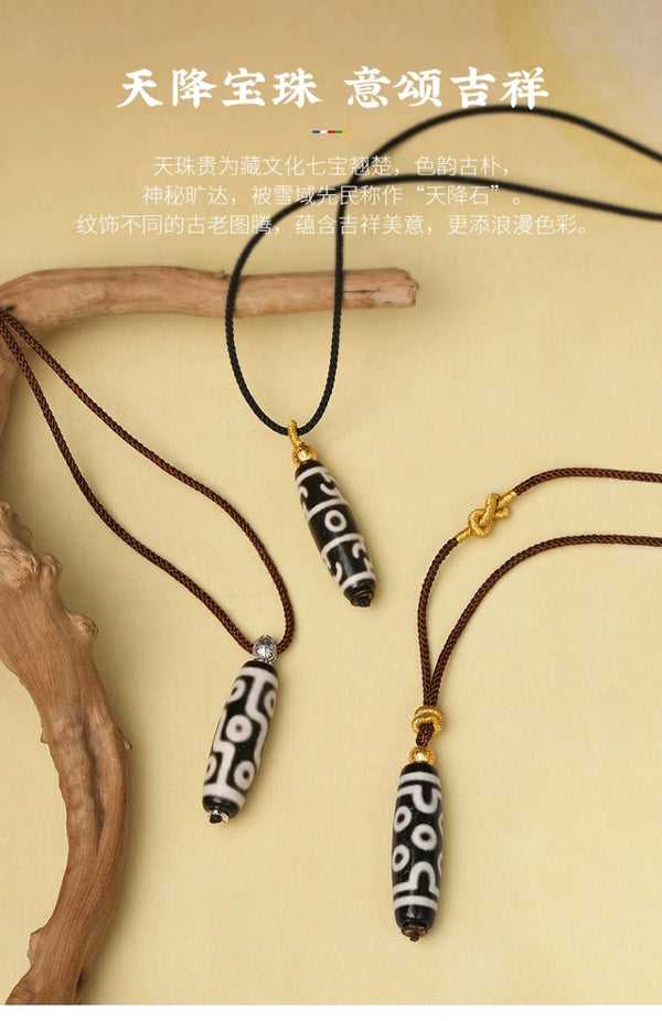 Seven‑ and Nine‑Eyed Lotus Guru Dzi Bead Pendant