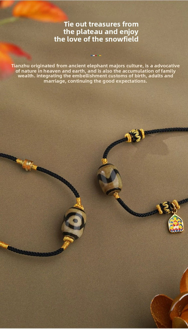 Tiger Tooth & Three‑Eye Dzi Pendant